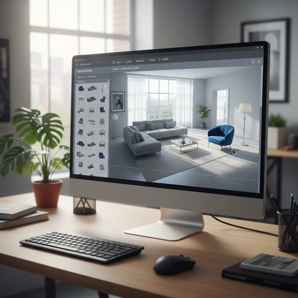 Biblioteca digital de muebles y materiales dentro de un programa de diseño de interiores