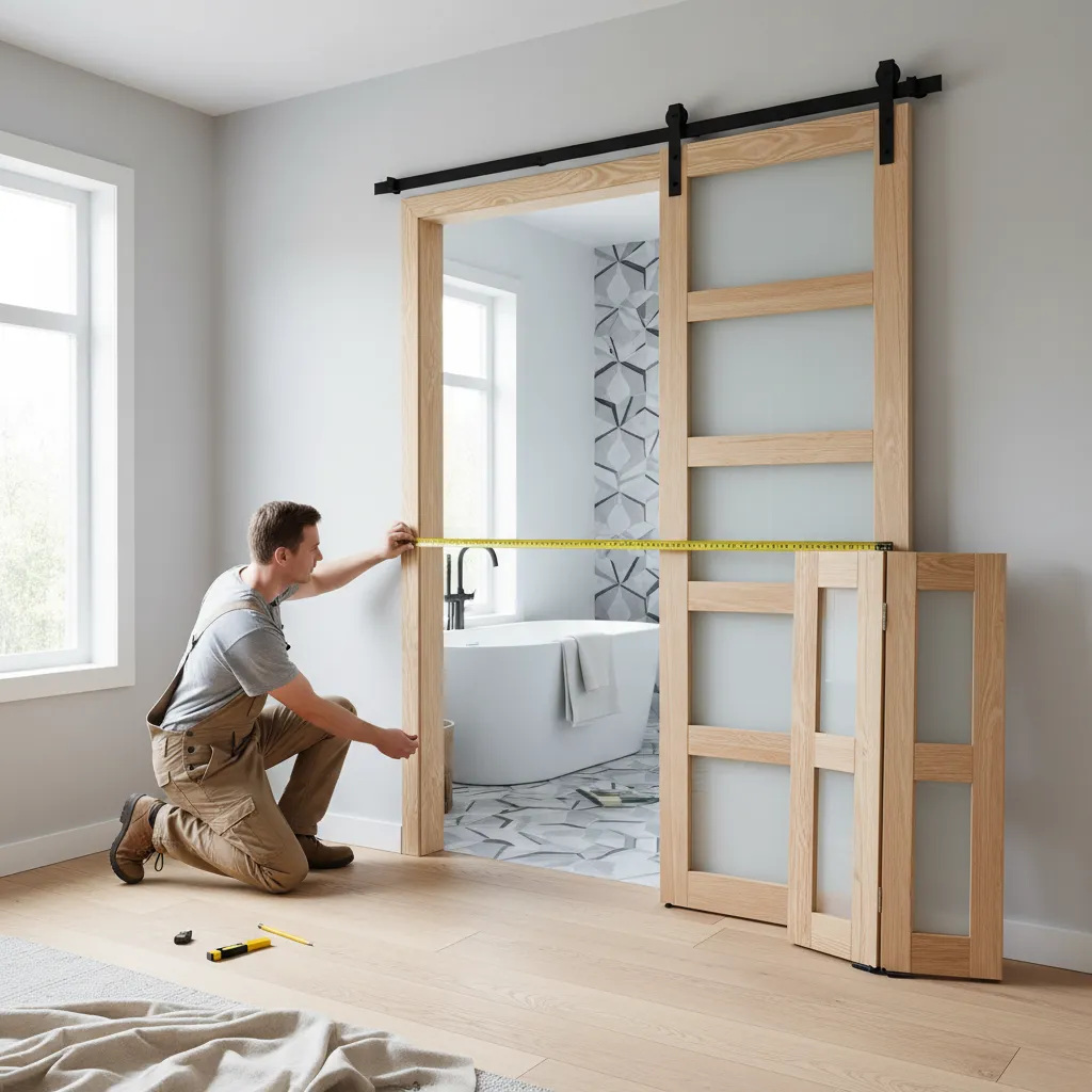 Measuring door opening width and height for bifold barn door installation