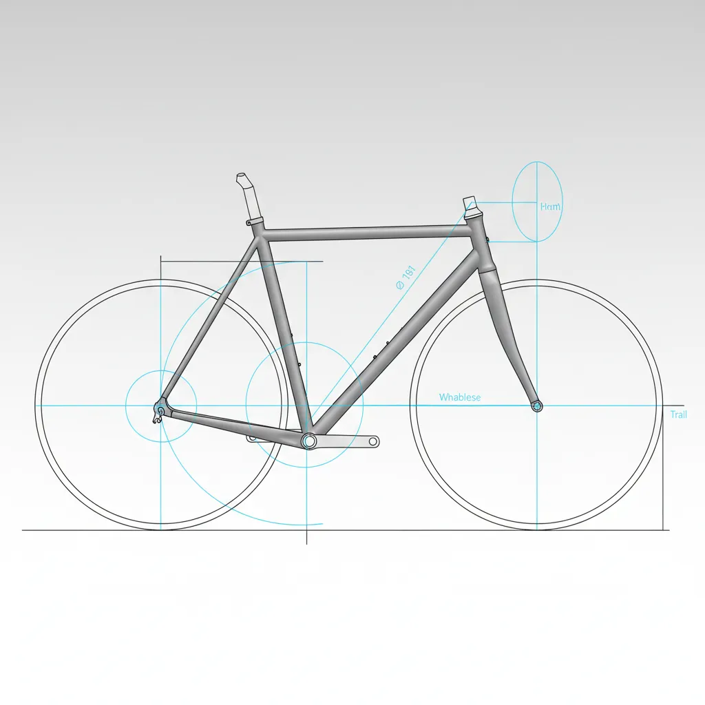 orthographic bicycle frame analysis showing geometry lines