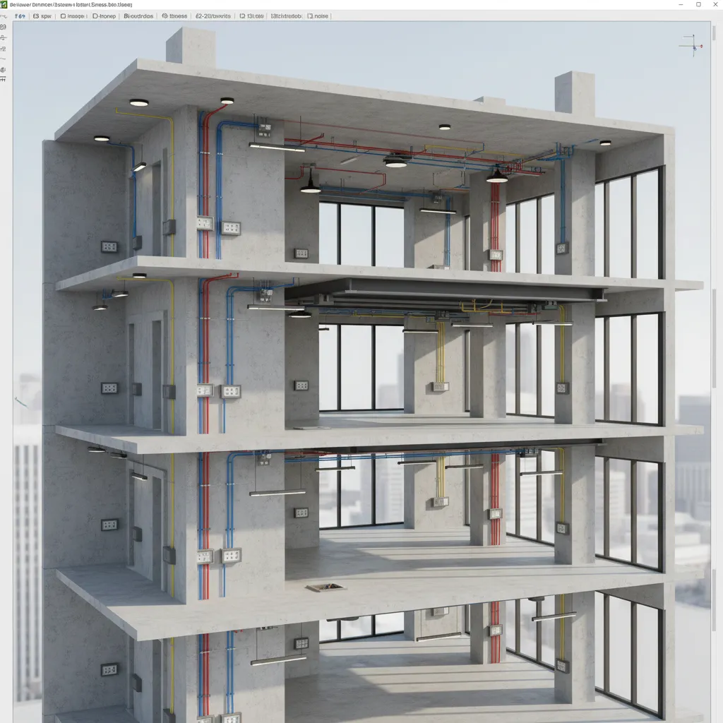 BIM model showing electrical systems integrated with architectural floor plan