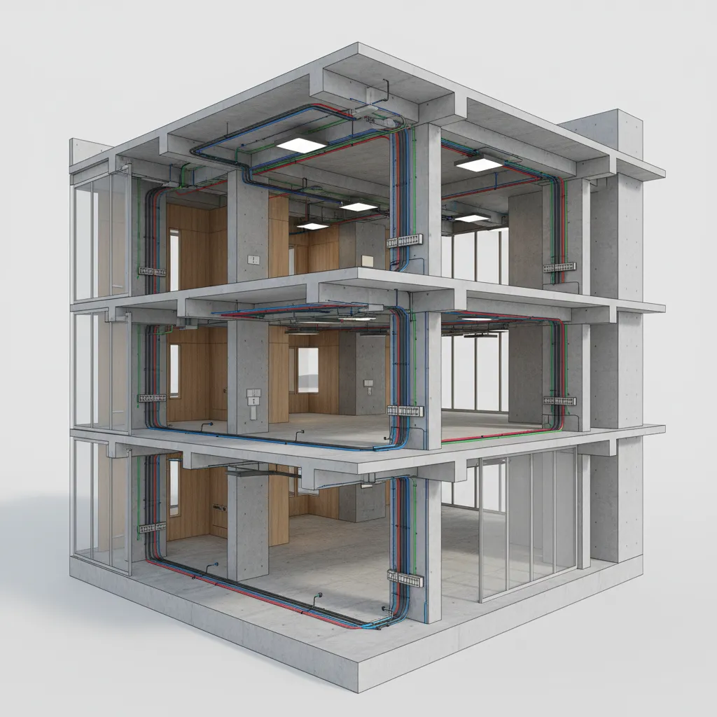 3d BIM model showing electrical systems integrated in building design