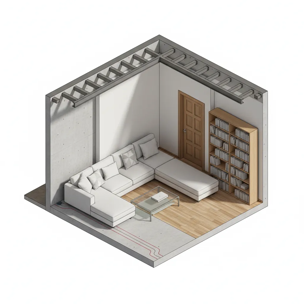 Detailed BIM interior building model showing walls doors and building components
