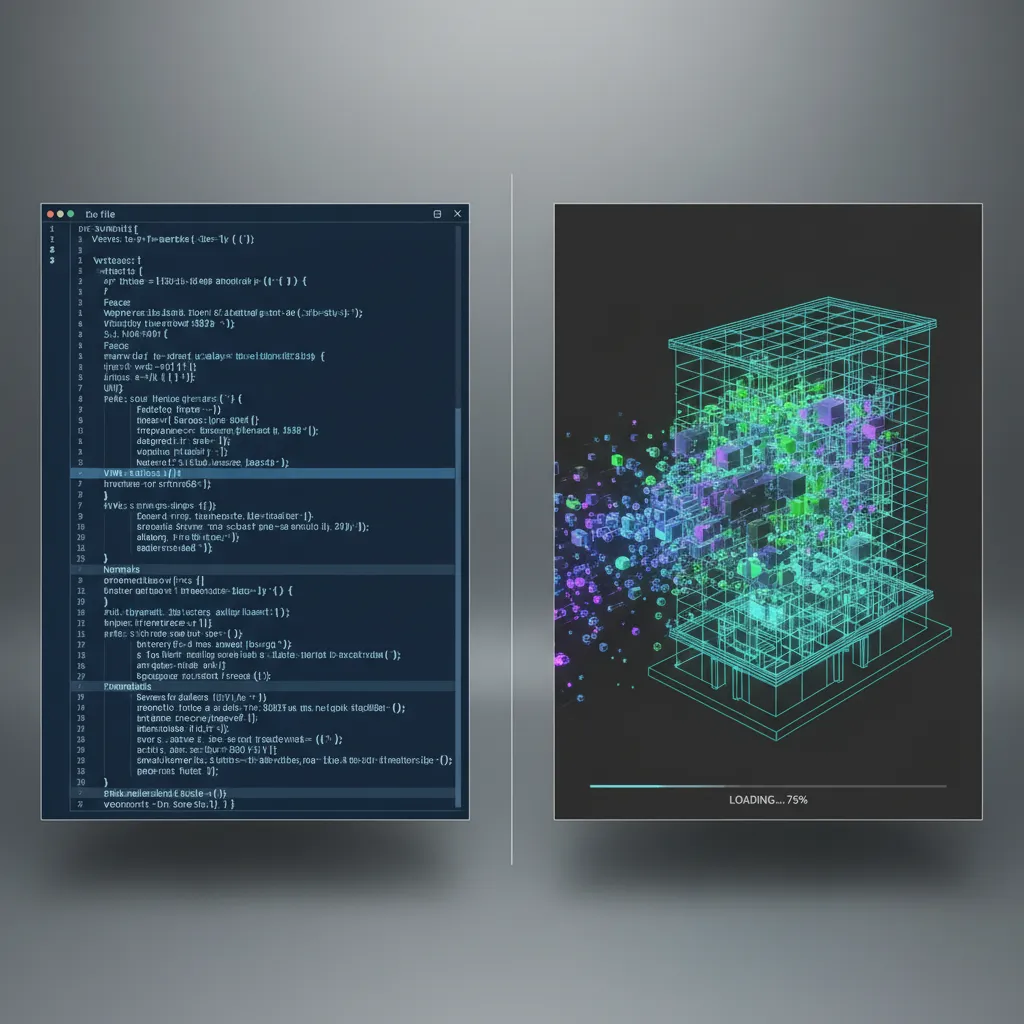 Comparison visualization of binary and text 3D model file formats and loading speed