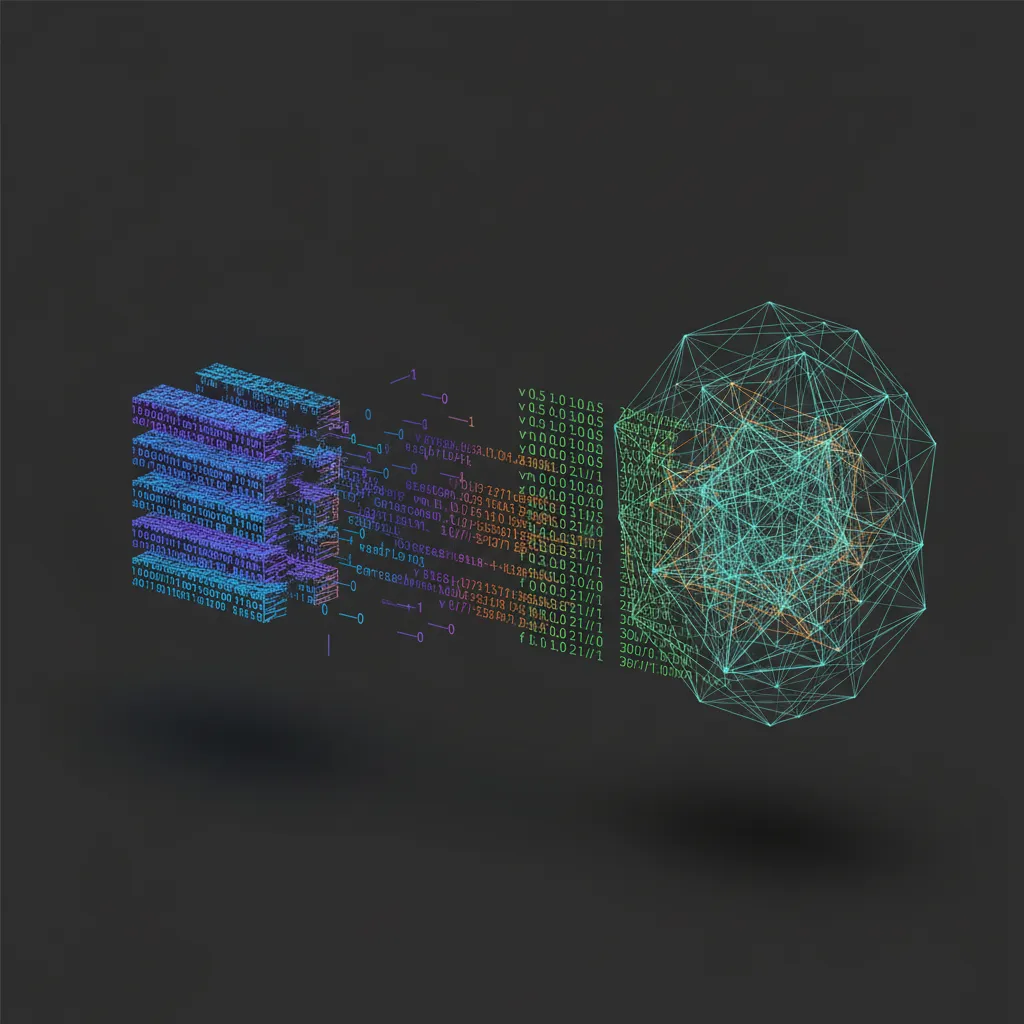 Concept visualization comparing binary and text based 3D model data structures
