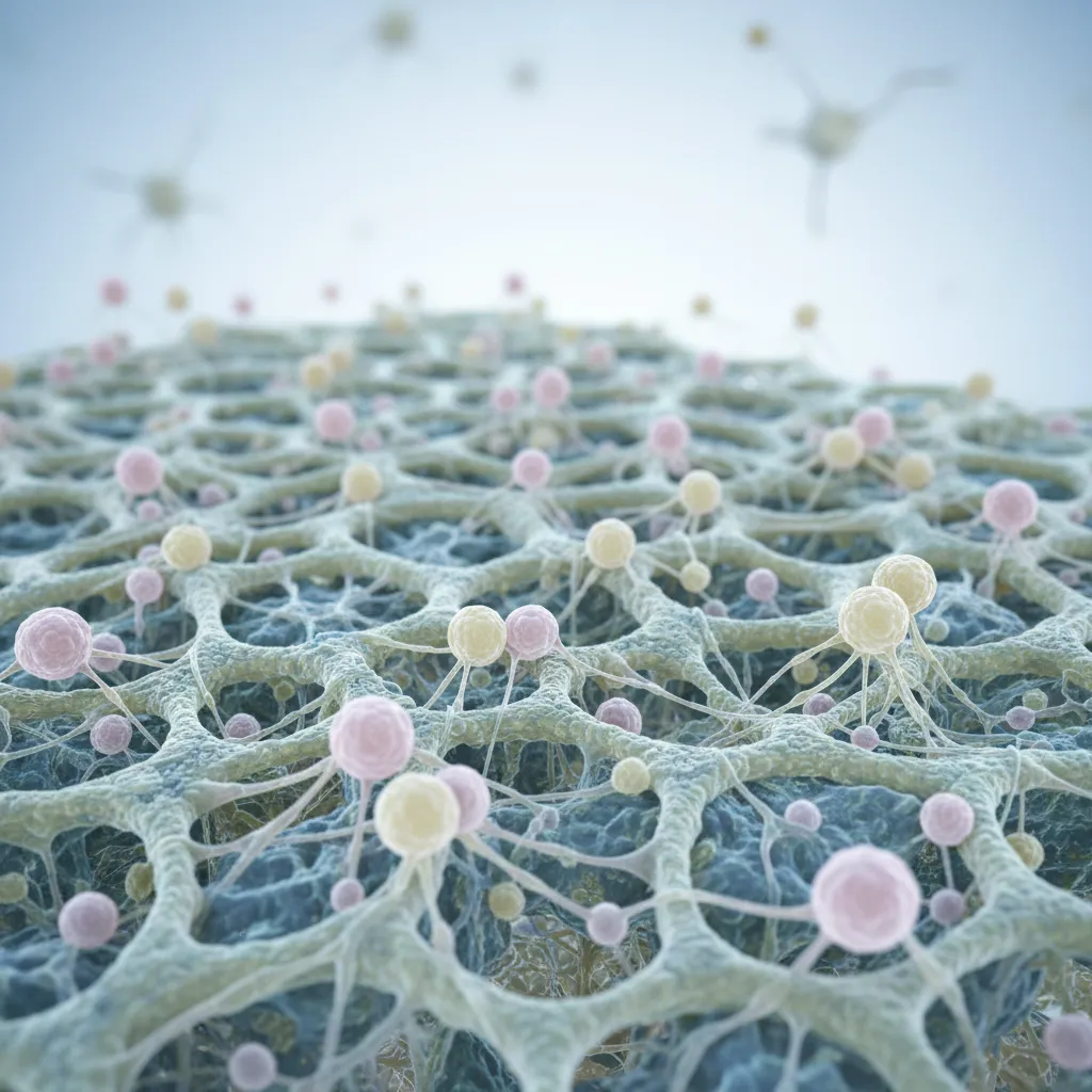 biomimetic material structure used in medical implants interacting with tissue cells