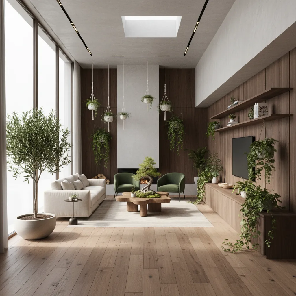 Distribución interior con plantas y luz natural