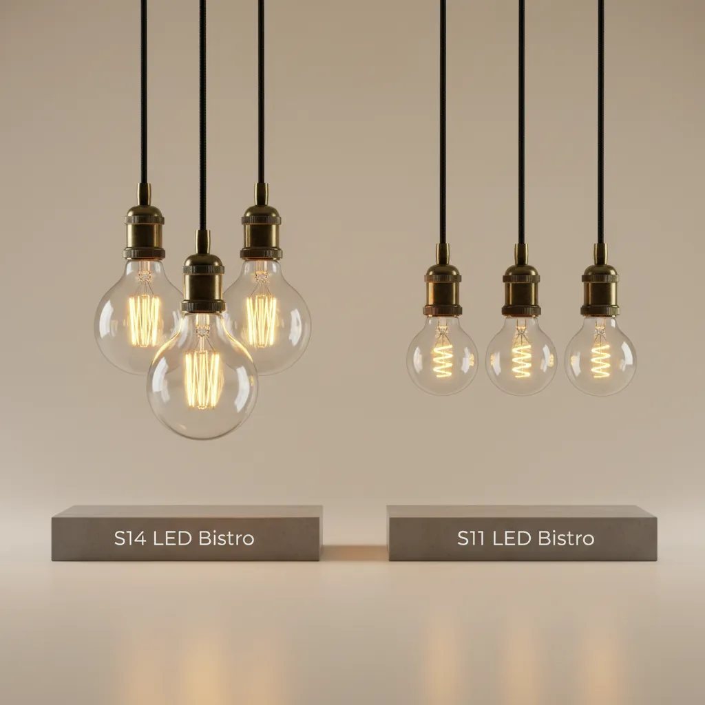 comparison of S14 and S11 LED bulbs used in commercial bistro lighting