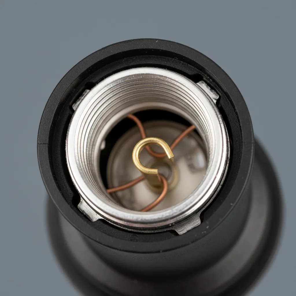 Close-up of bistro light socket showing metal contact tab inside