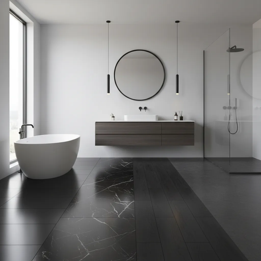 Black Bathroom Floor Materials Compared: Tile, Marble, Vinyl, and Concrete