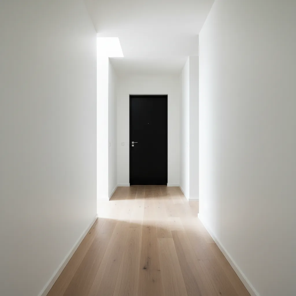 Puerta negra mate contrastando con pared blanca