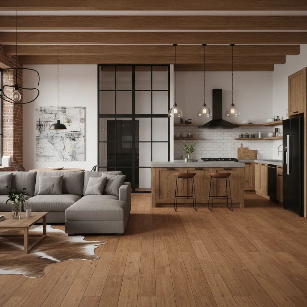 Industrial style black frame glass door for closed kitchen layout