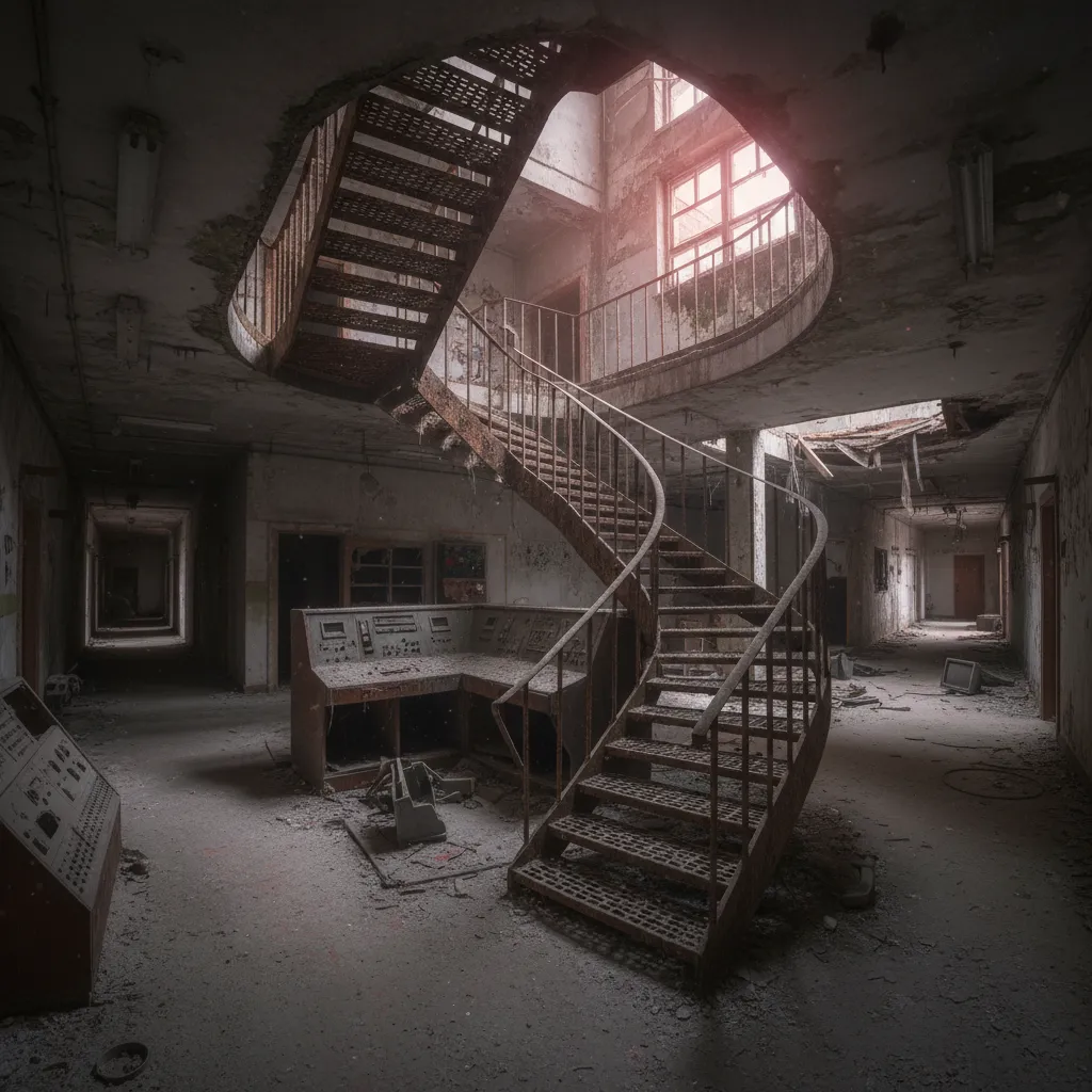 Interior of broadcast building stairwell area in Black Mountain