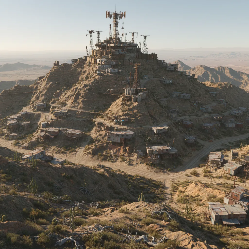 Overview of Black Mountain terrain and radio station area in Fallout New Vegas