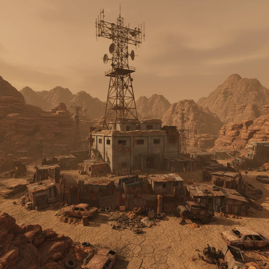 Exterior of the Black Mountain broadcast building area with super mutant patrol zones