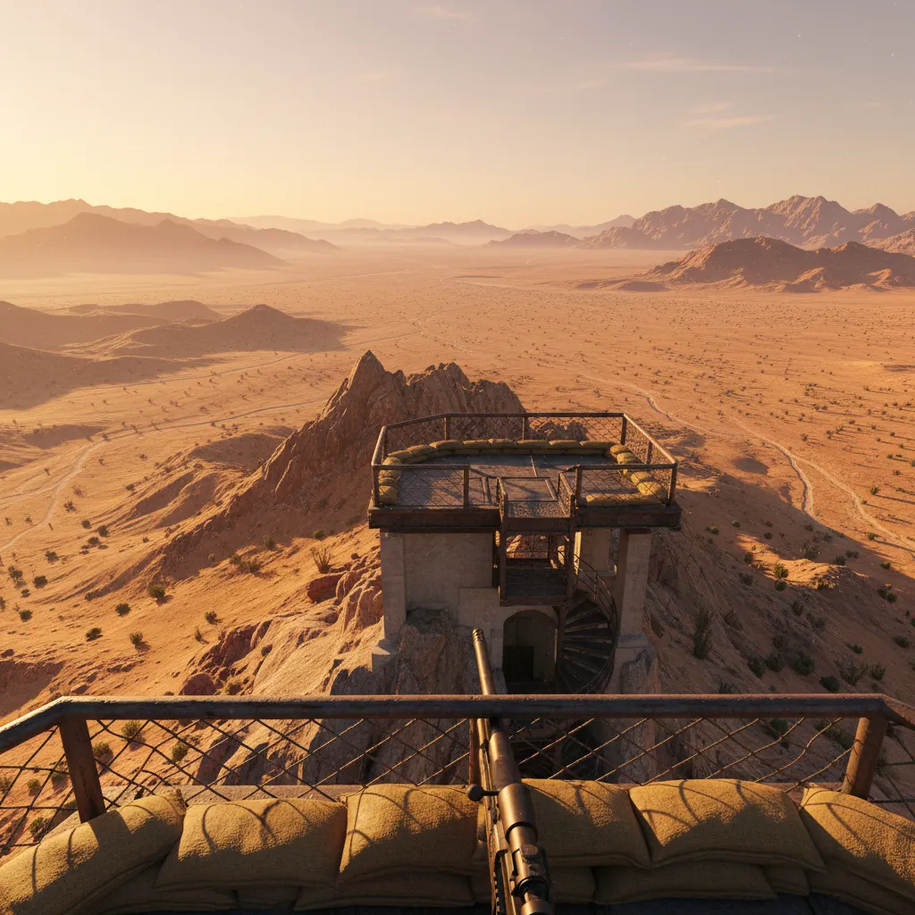 High vantage point on Black Mountain overlooking Mojave desert suitable for sniper gameplay