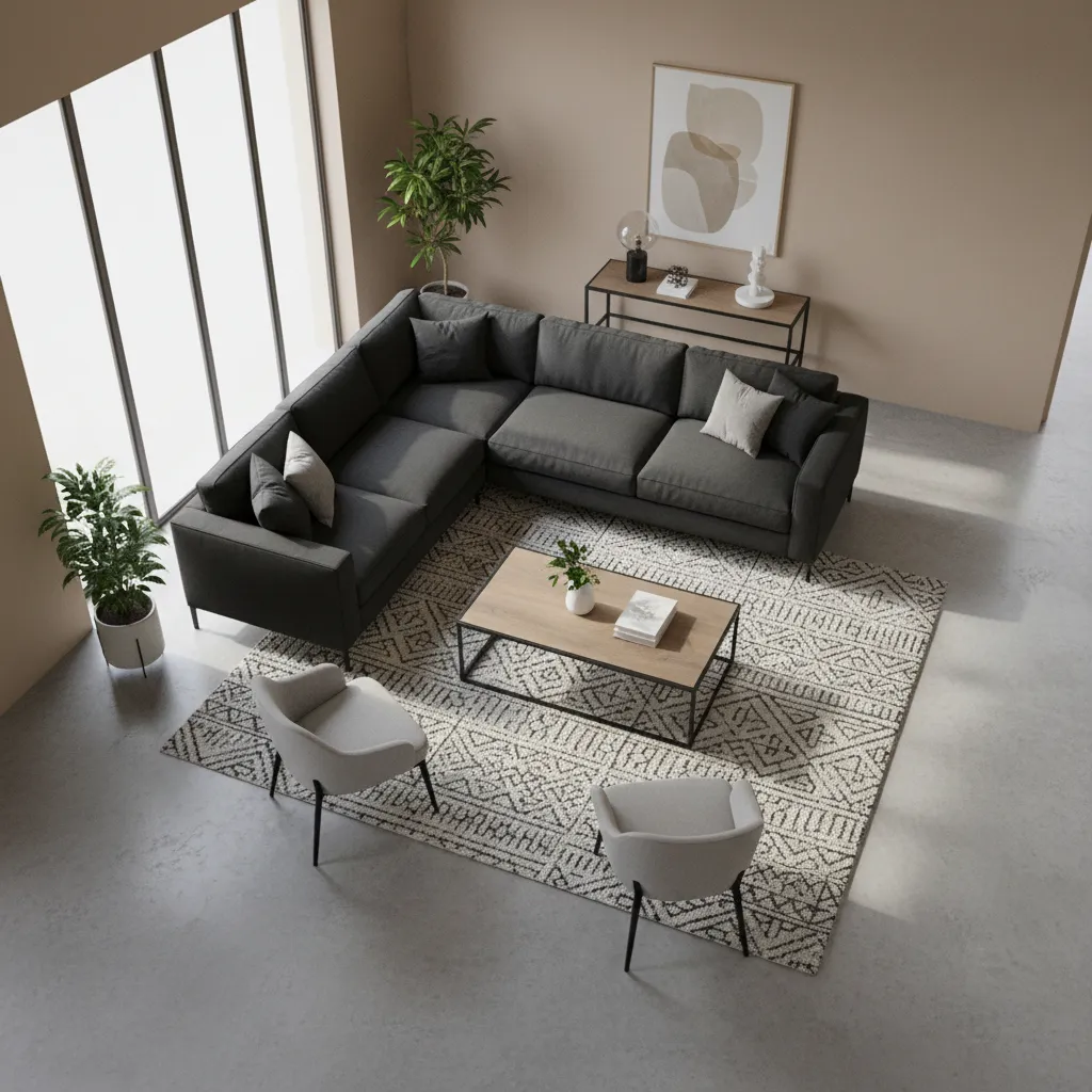 living room layout showing balanced placement around black couch