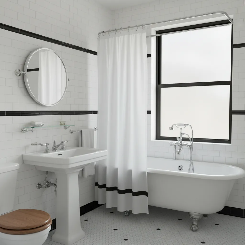 Classic 1920s black and white bathroom tile design
