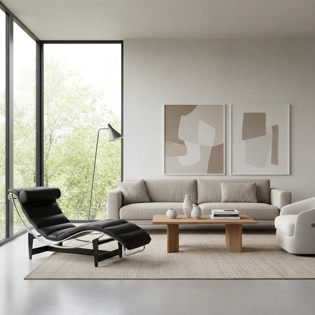 Black leather chair balanced with white fabric chair in modern living room