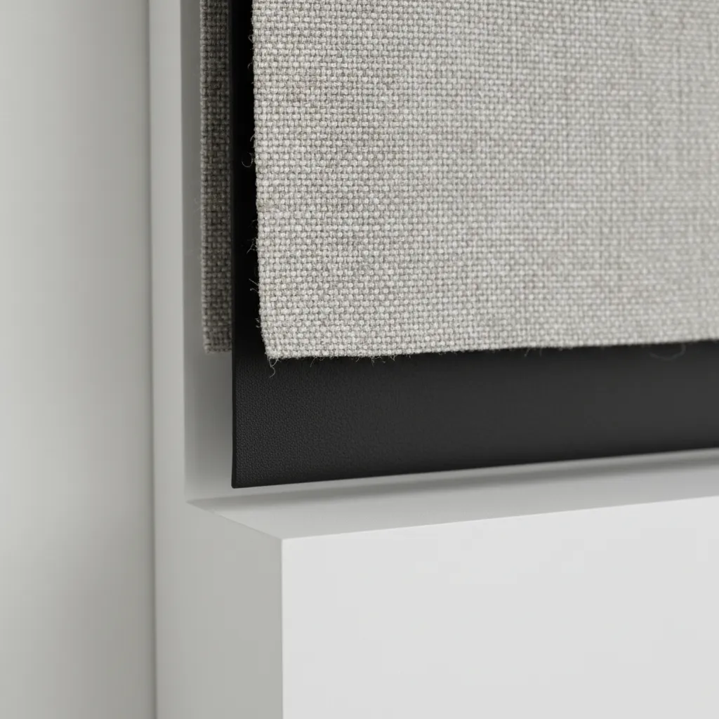 Close up of blackout curtain fabric layers showing thick lining and light blocking material