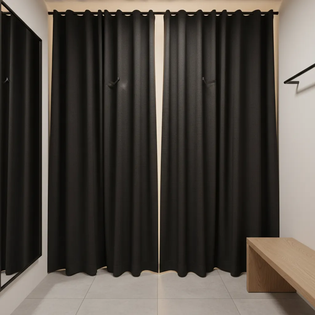thick blackout curtains used for privacy in a DIY changing room