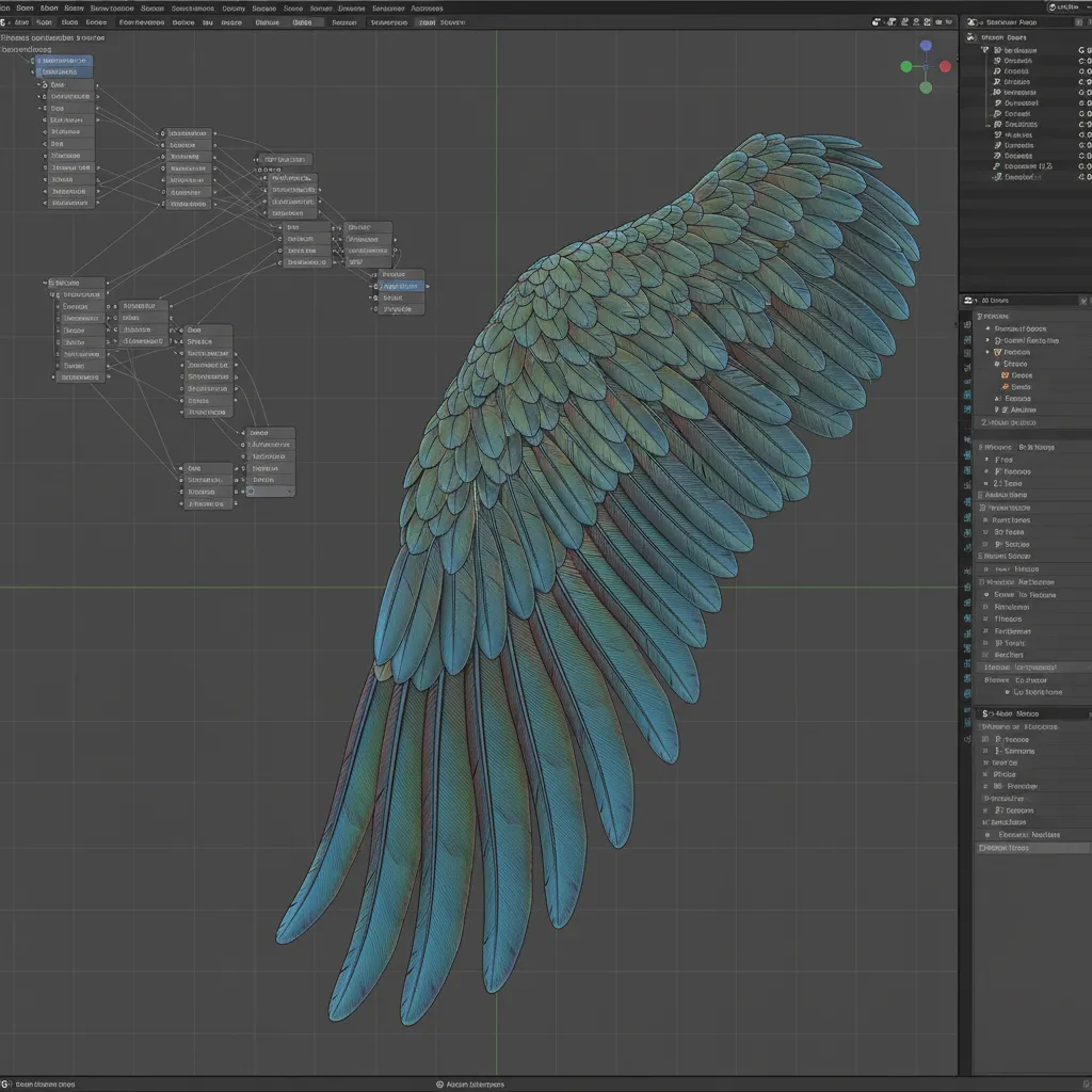 Procedural feather system created in Blender geometry nodes