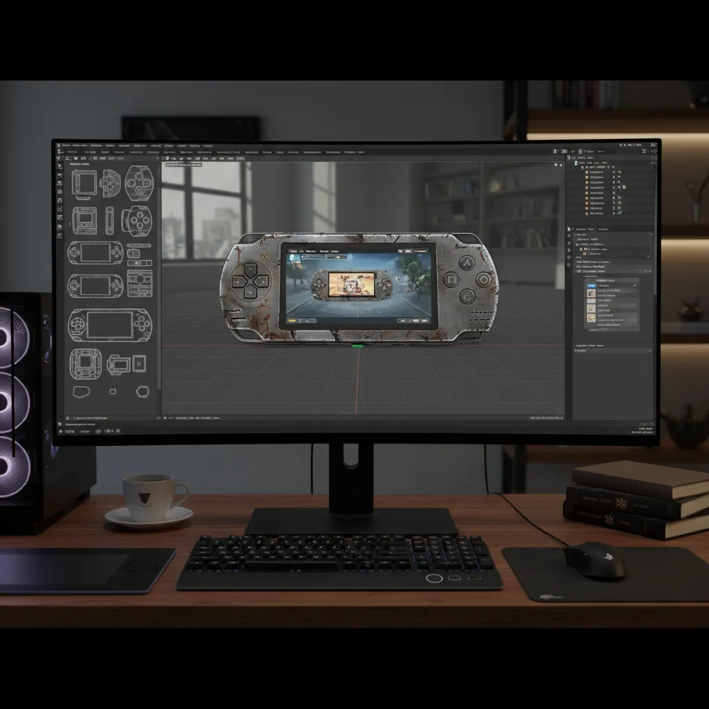 Blender interface showing a repaired PSP game model with textures correctly applied