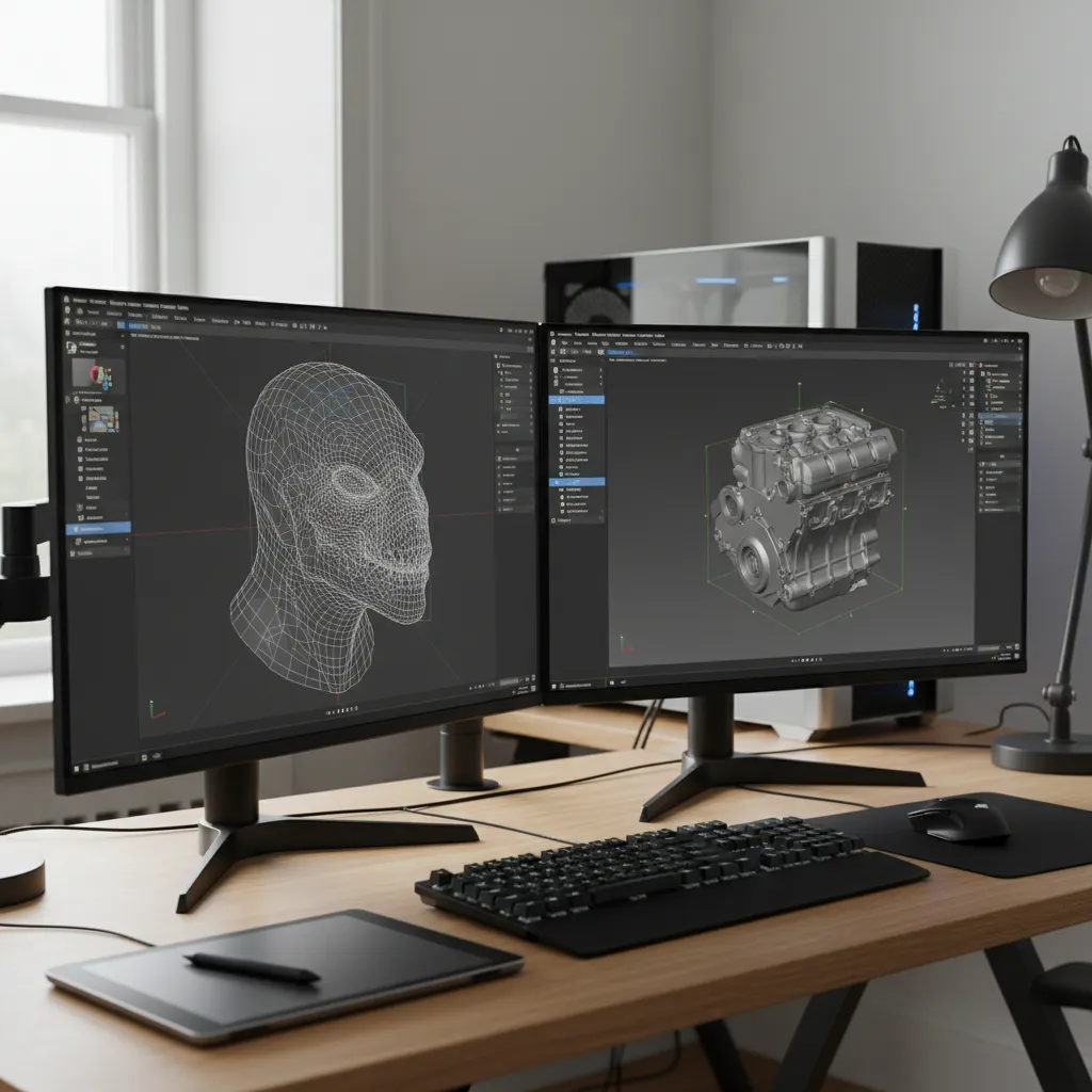side by side visualization of mesh modeling and parametric CAD modeling environments used for AMF compatible workflows