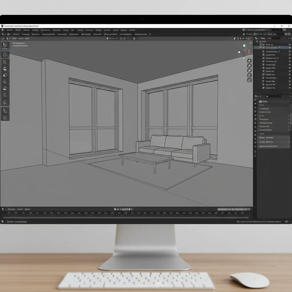 Escena de Blender mostrando modelado básico de un apartamento en 3D
