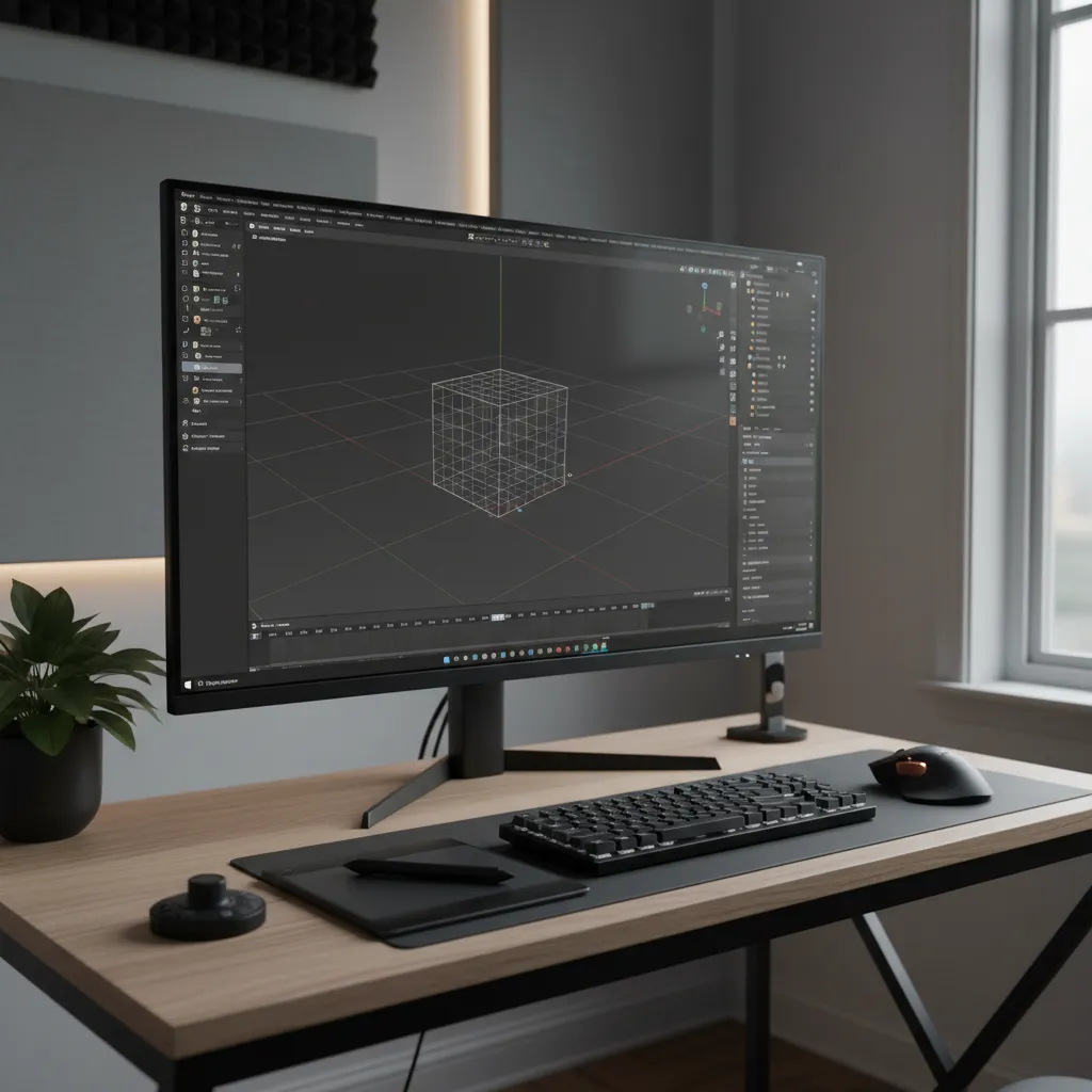 Blender interface showing a simple 3D object being modeled in viewport