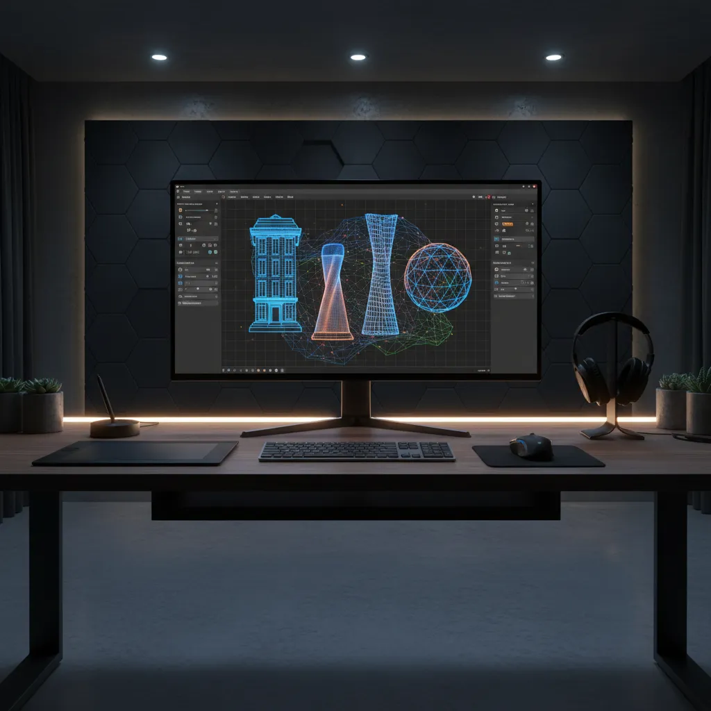 3D modeling scene similar to Blender interface showing mesh editing and object tools
