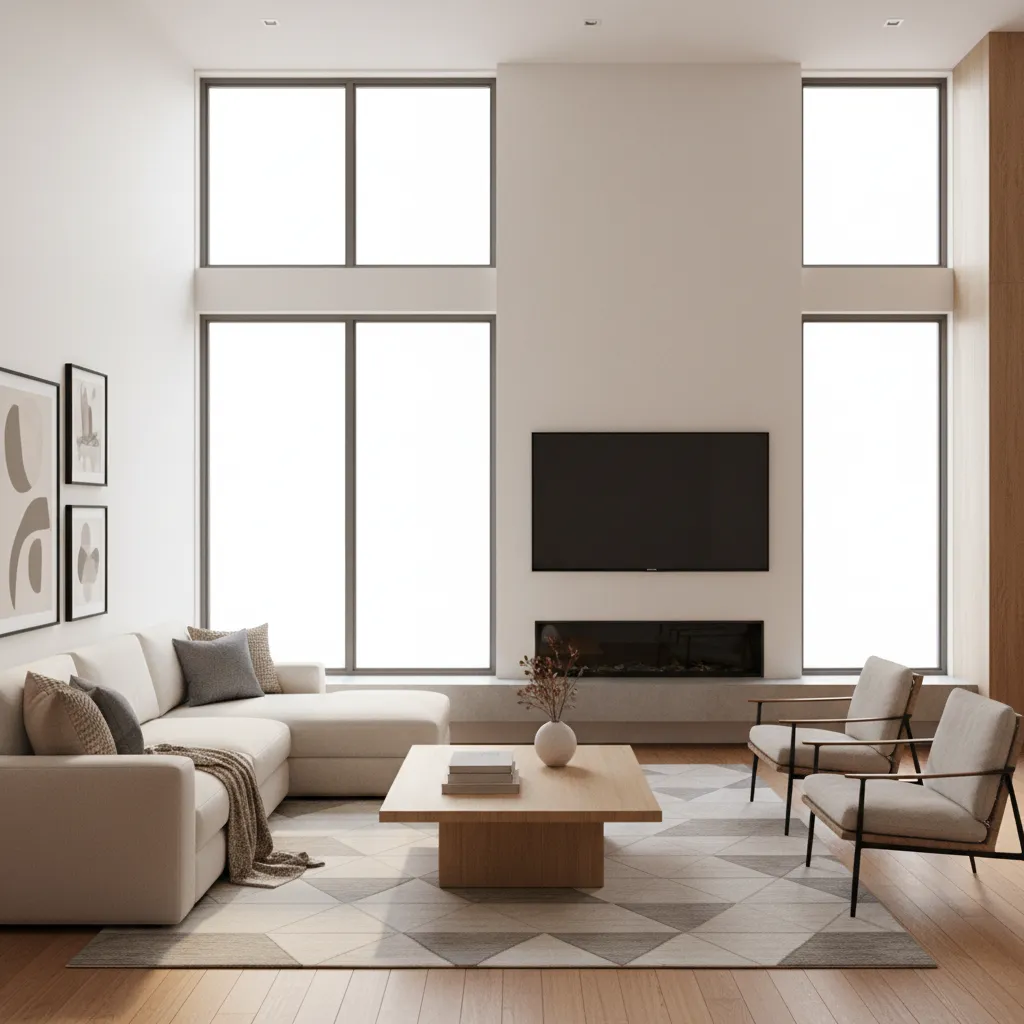 photorealistic interior living room render created using advanced open source design software