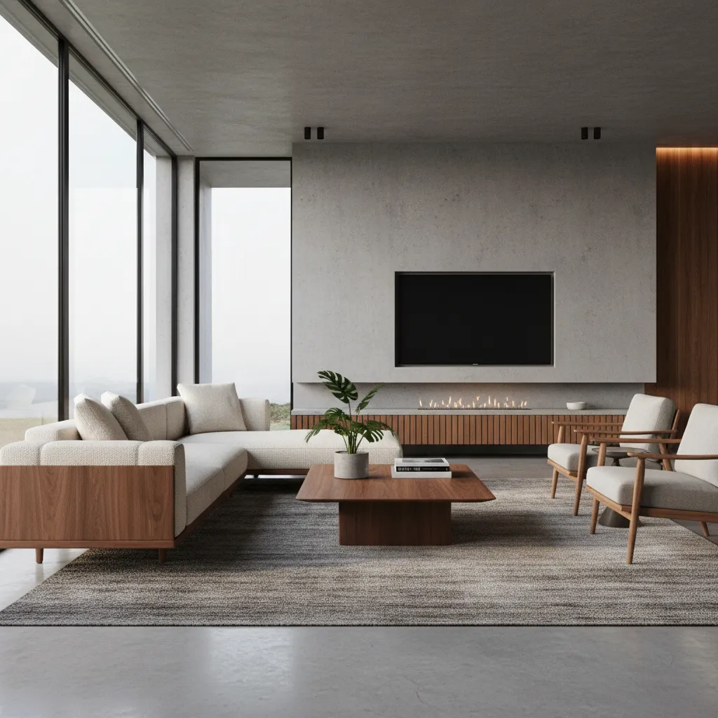 highly realistic blender rendered modern living room with natural lighting and materials