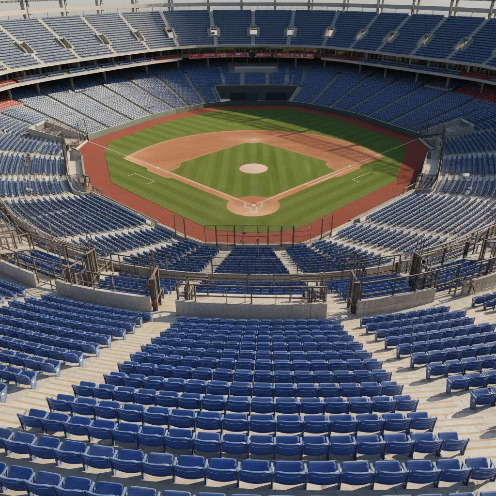 Blender workflow showing stadium seating and baseball field modeling