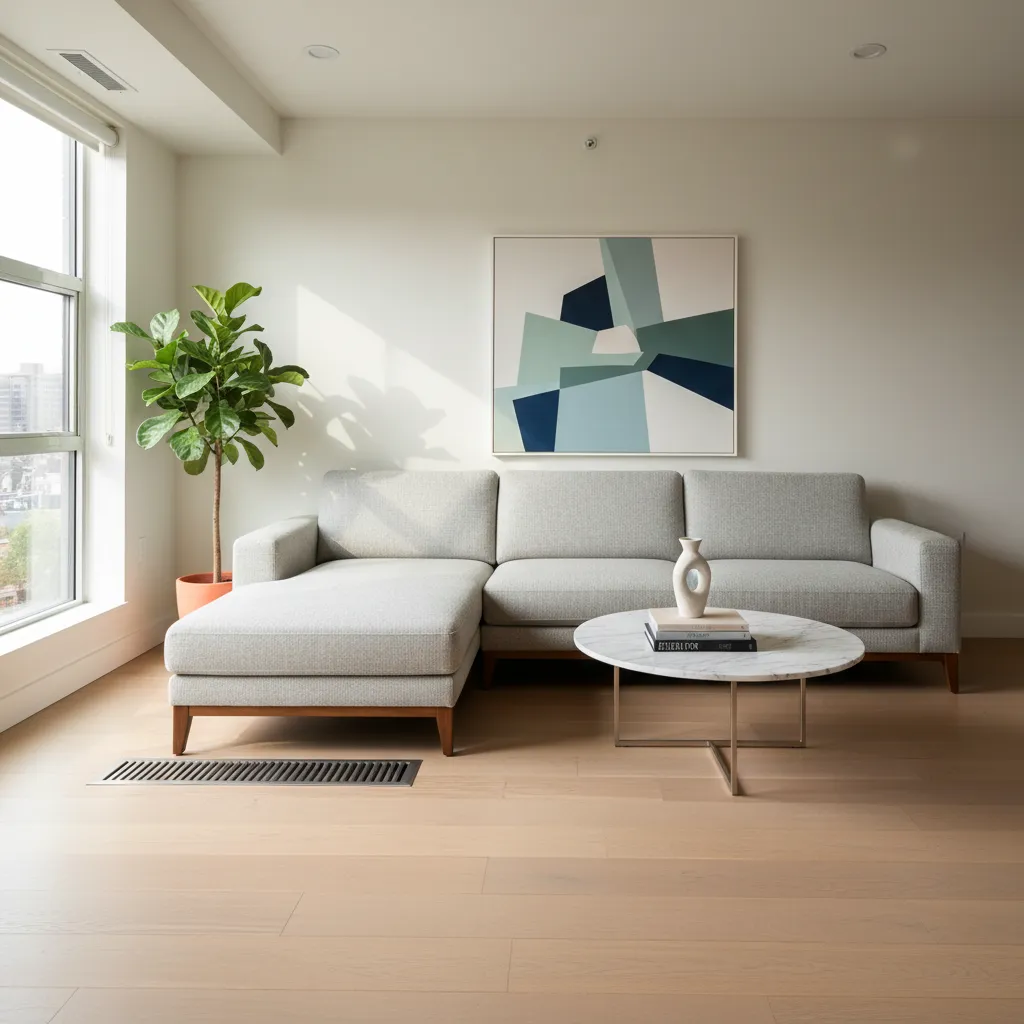 living room sofa blocking floor air vent causing airflow restriction