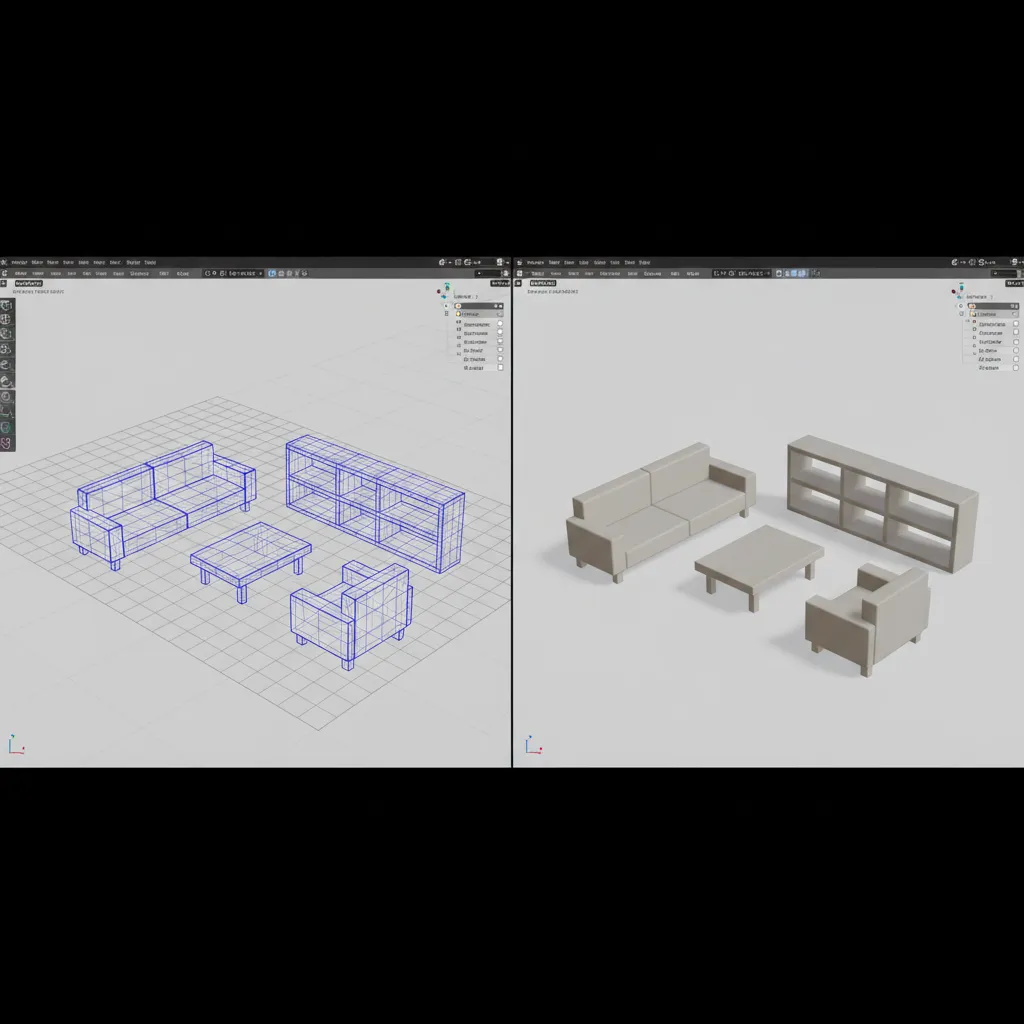 3D modeling workflow showing simple block shapes before detailed modeling