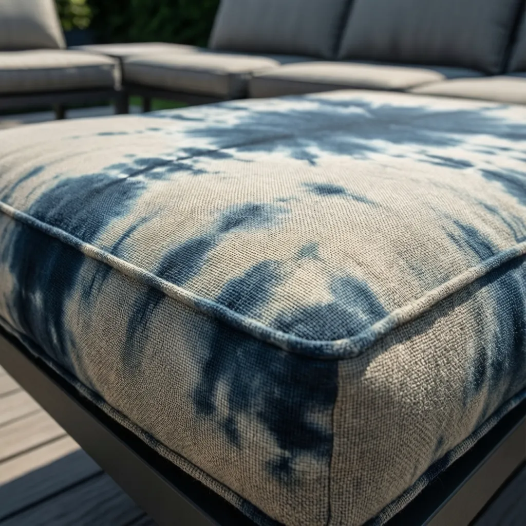 Outdoor cushion showing patchy dye result after failed recoloring