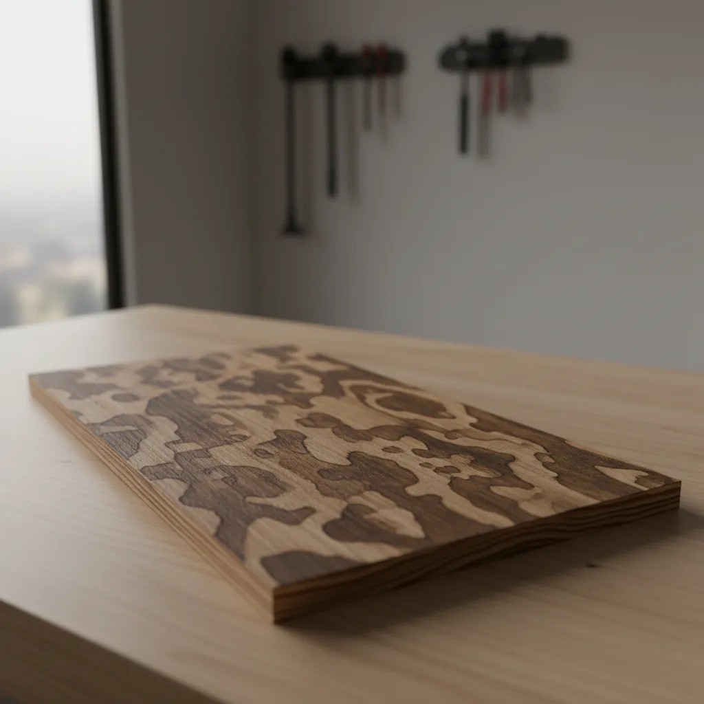 Blotchy uneven wood stain on pine board example