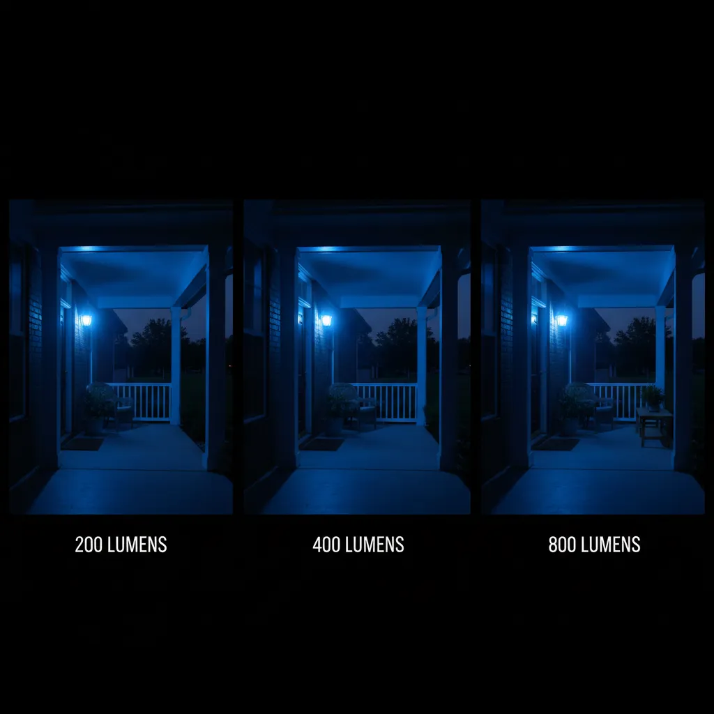 Different lumen brightness levels of blue LED porch lights