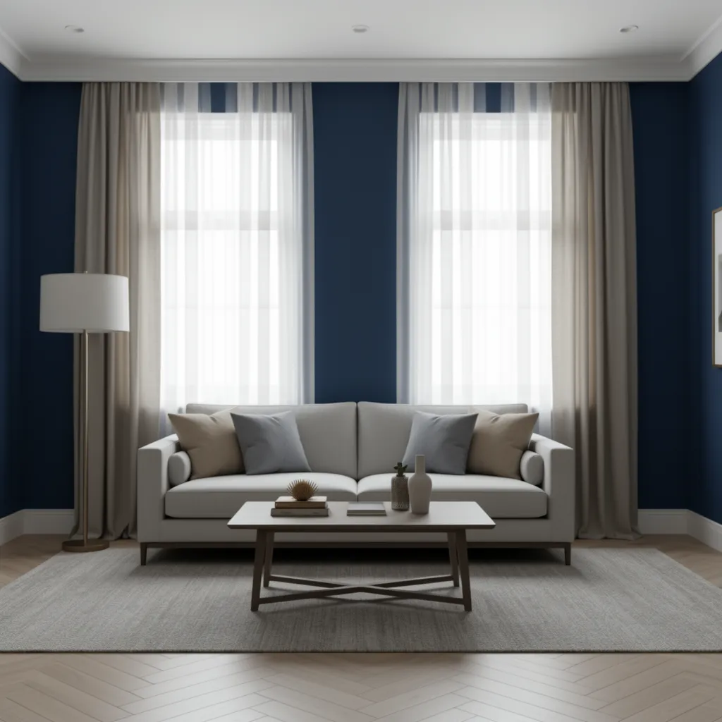 How Curtain Fabric Affects Lighting and Mood in Blue Living Rooms