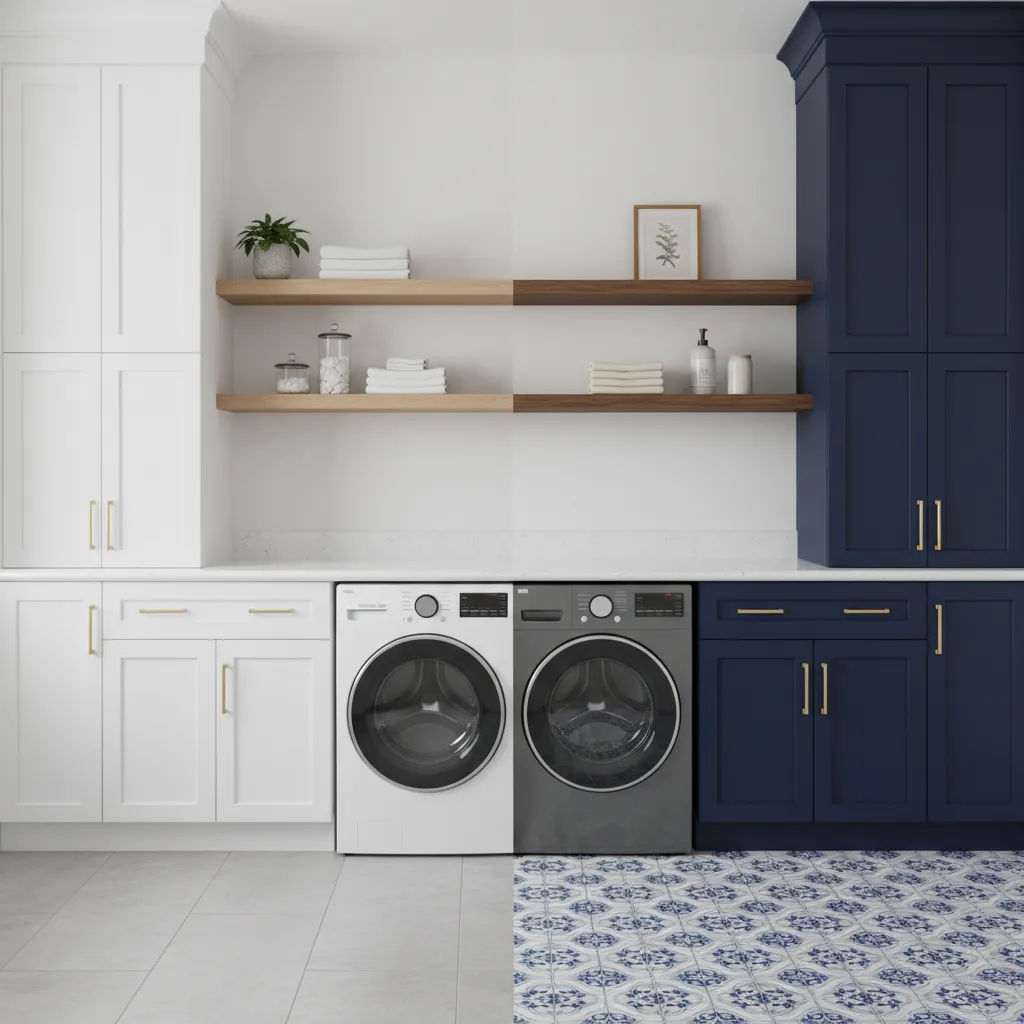 Blue Laundry Room Cabinets vs White Cabinets Which Design Works Better