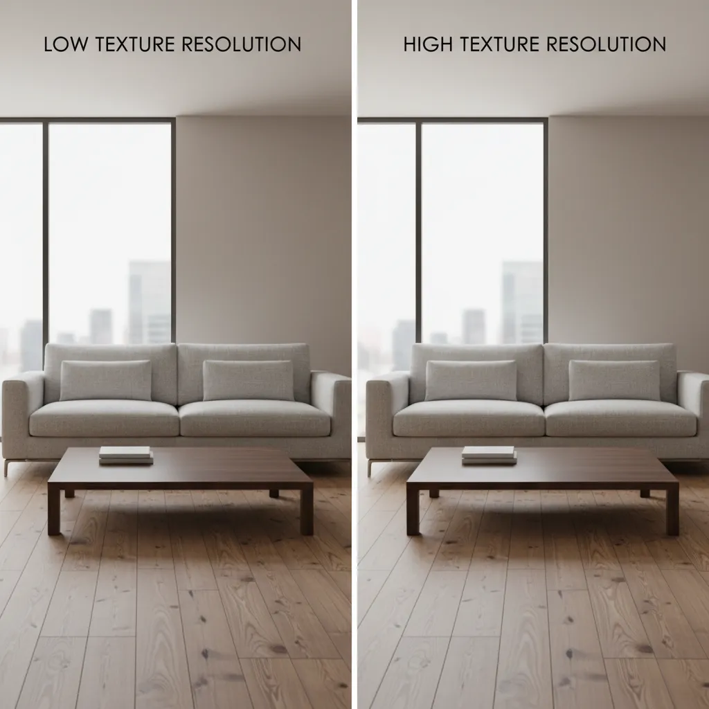 Comparison of blurry and sharp architectural 3D render
