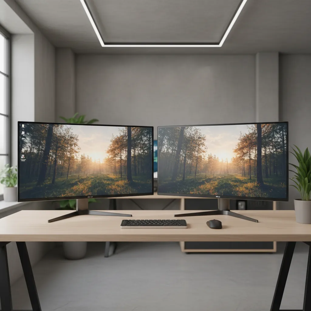 Comparison of blurry stretched wallpaper versus sharp correctly scaled 4K wallpaper on a monitor