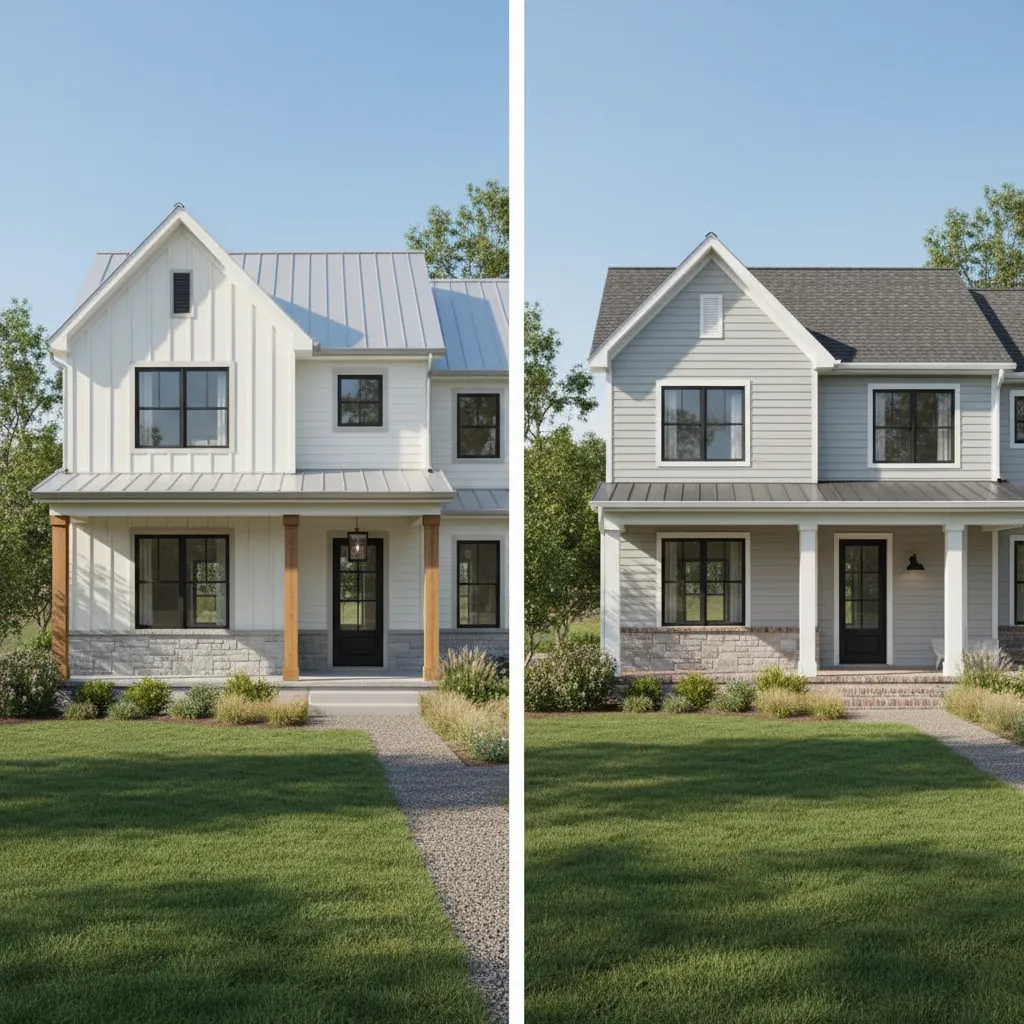 comparison of vertical board and batten siding and horizontal lap siding on house exterior