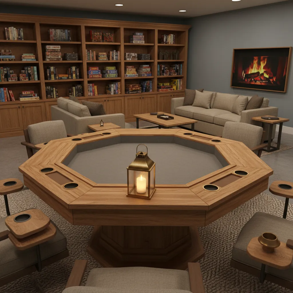 board game table with small decorative centerpiece placed at corner