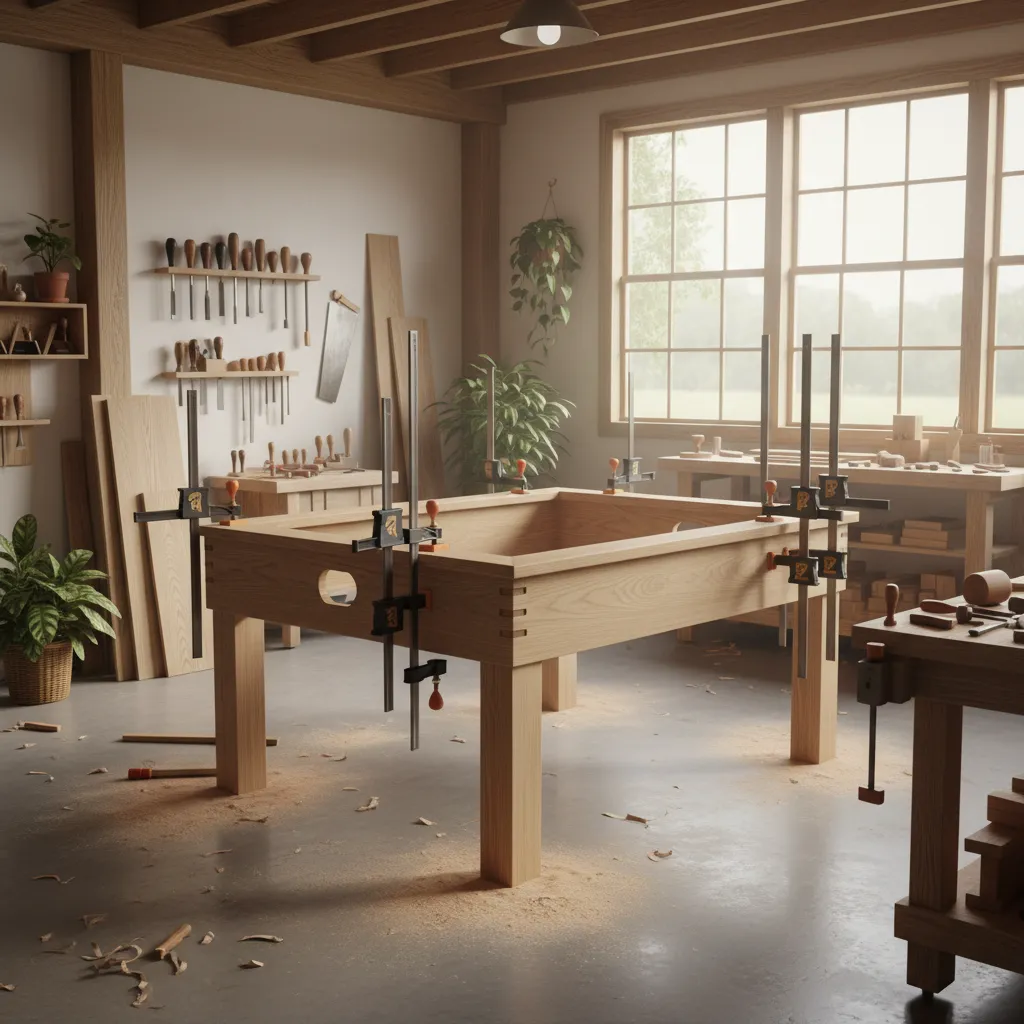 wooden DIY board game table frame structure before surface installation