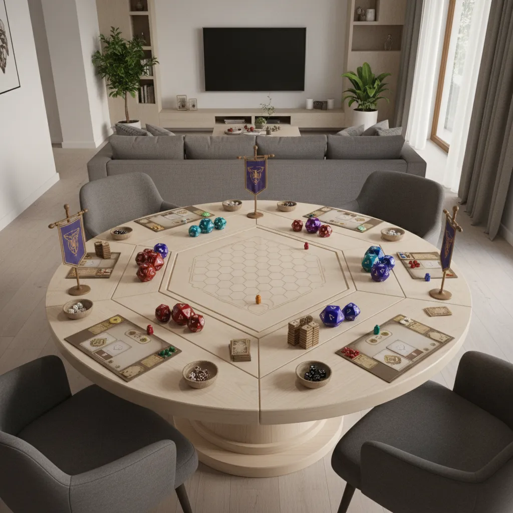 board game table layout with decorations placed around the edges