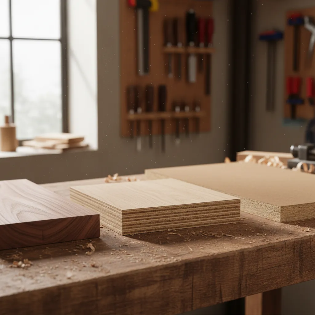 solid wood plywood and MDF samples used for tabletop construction