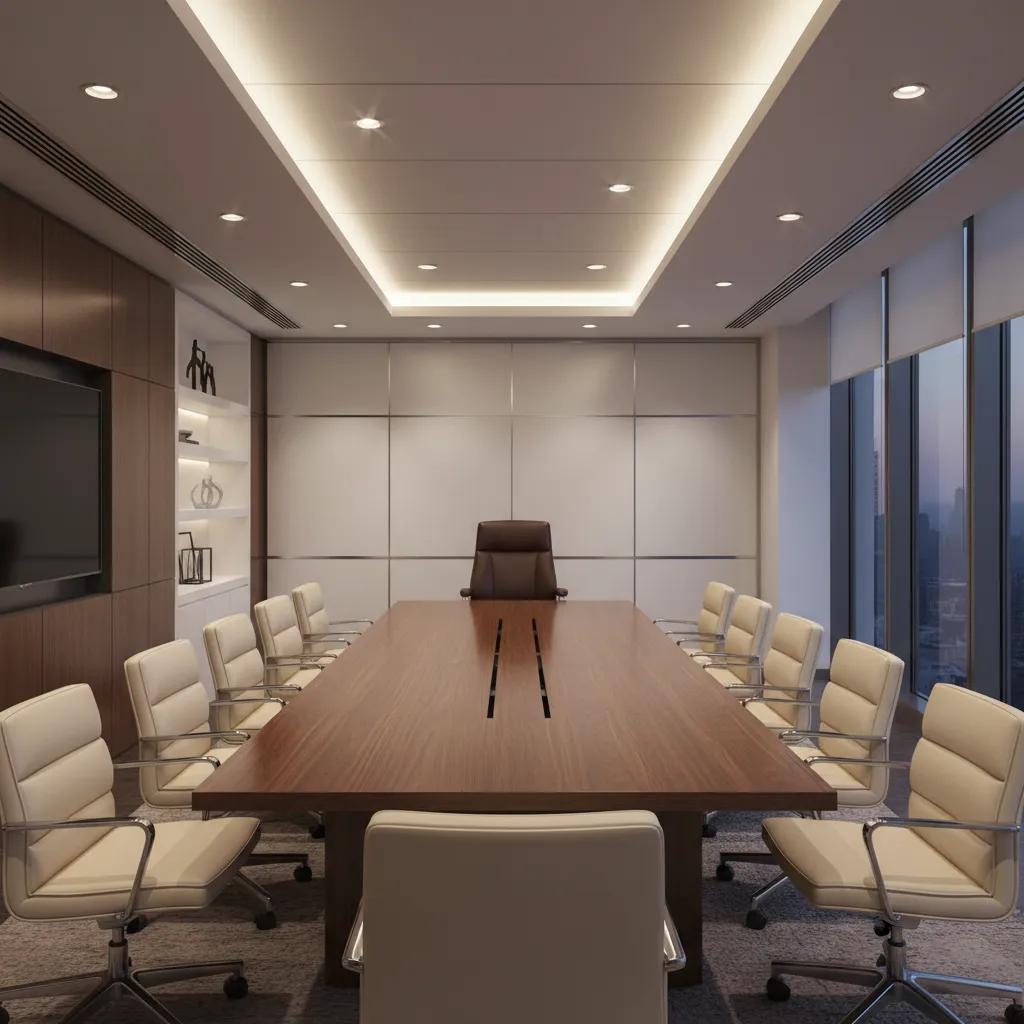 Boardroom layout with long rectangular conference table