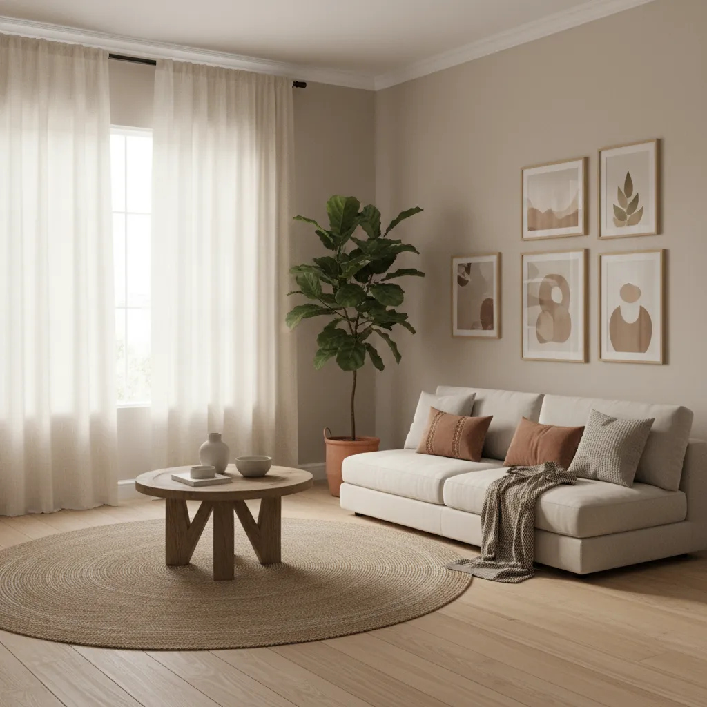 Sala con base neutra preparada para decoración boho chic