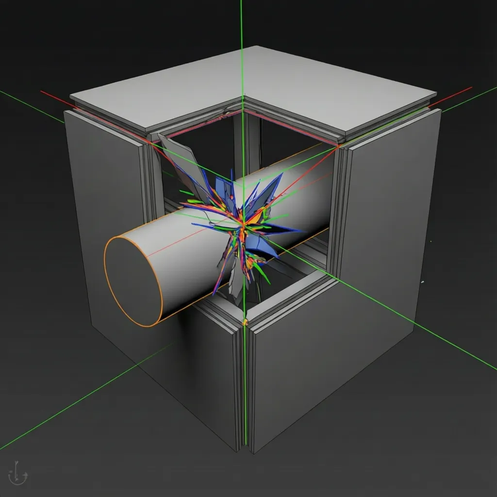 Boolean cut operation subtracting a cylinder from a cube in 3D modeling software
